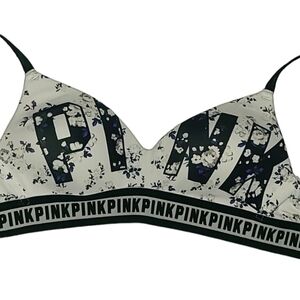 PINK VICTORIA'S SECRET 32A‎ BRA FLORAL BIG LOGO PRINT CUTE